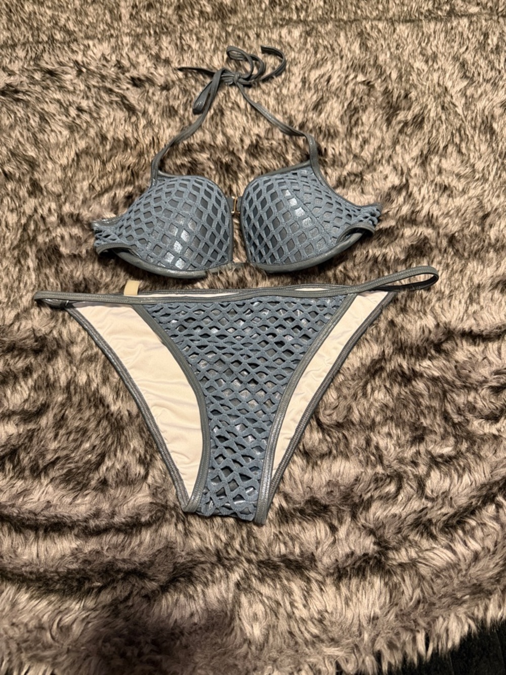 Victoria's Secret Gray Lattice Halter Bikini